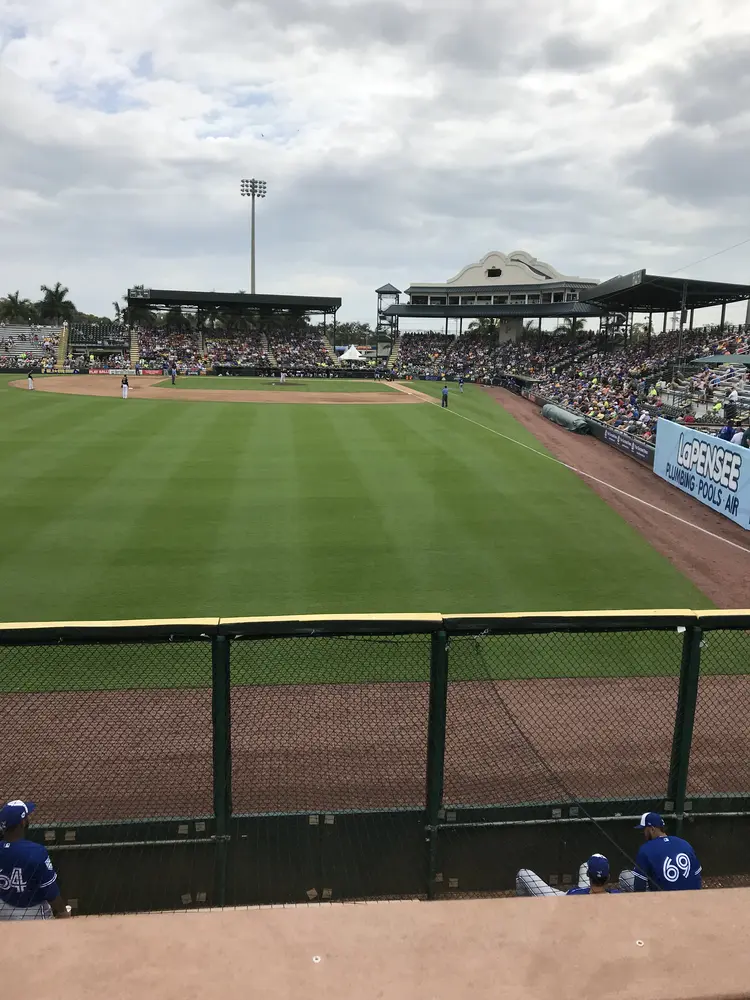Grandstand and baseball field inside LECOM Park in Bradenton