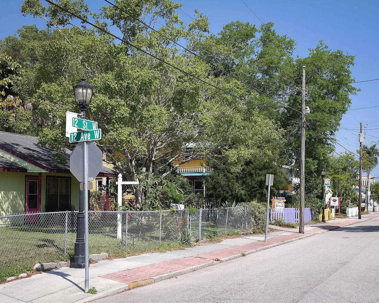 Colorful corner and historic cottages in Bradenton's Village of the Arts
