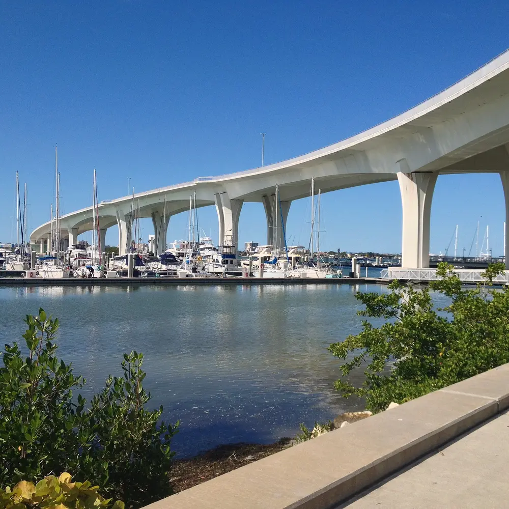 Clearwater Memorial Causeway viewed beside the downtown waterfront near Coachman Park