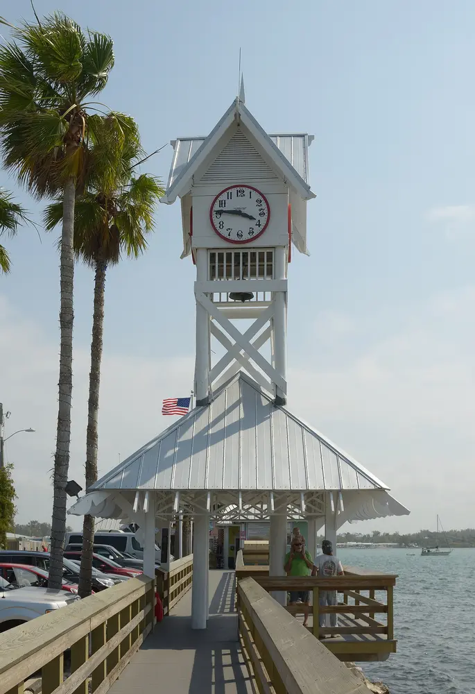 Clock tower and covered pavilion at the Bradenton Beach City Pier