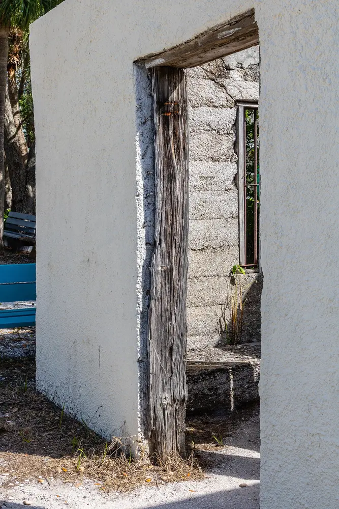 Historic Old City Jail doorway on Pine Avenue in Anna Maria