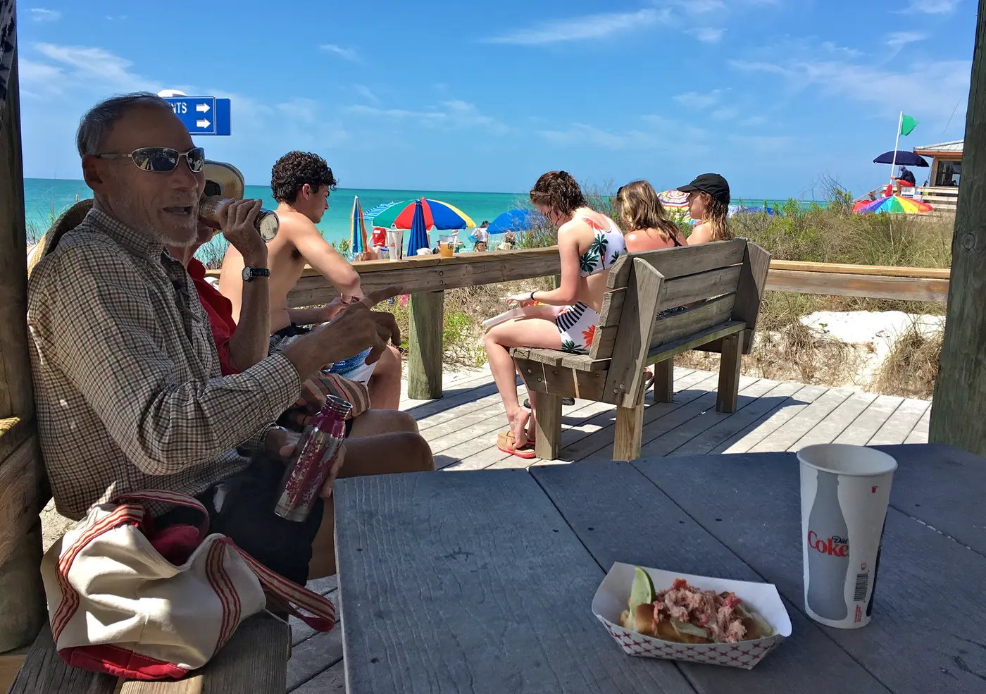 Visitors relaxing beside the Gulf at Lido Beach in Sarasota