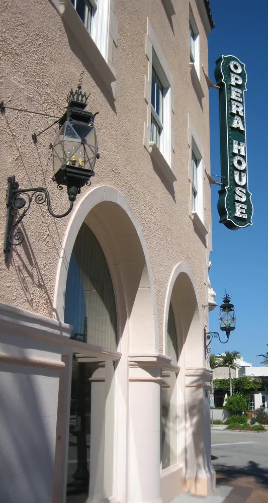 Historic Sarasota Opera House exterior on North Pineapple Avenue