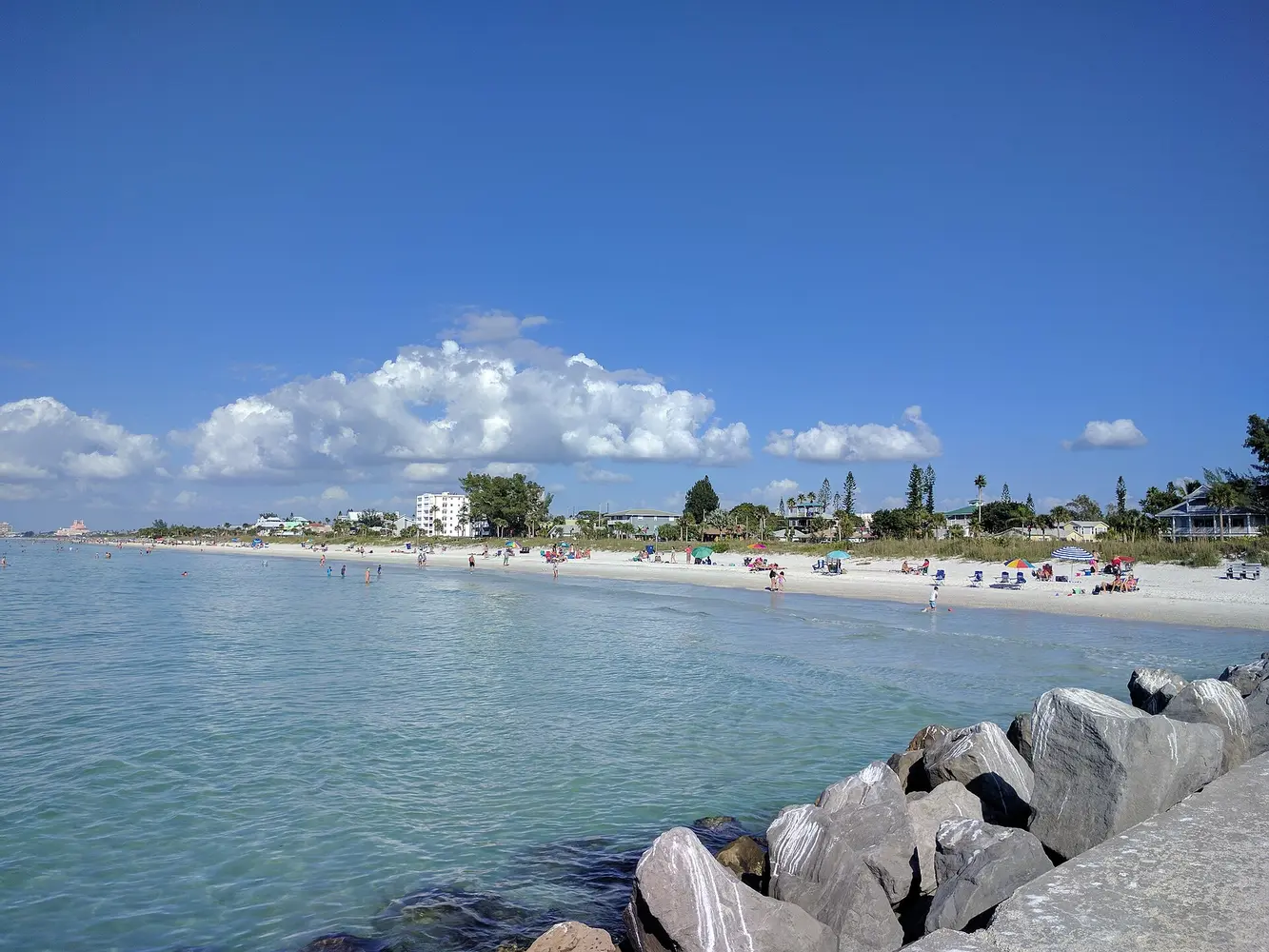 Pass-a-Grille Beach shoreline viewed from the Gulf fishing pier